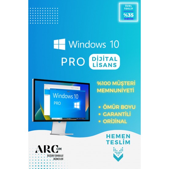 Windows 10 PRO OEM - Dijital Lisans Anahtarı - Windows 10 Ömür Boyu, Garantili, ESD Key Hemen Teslim